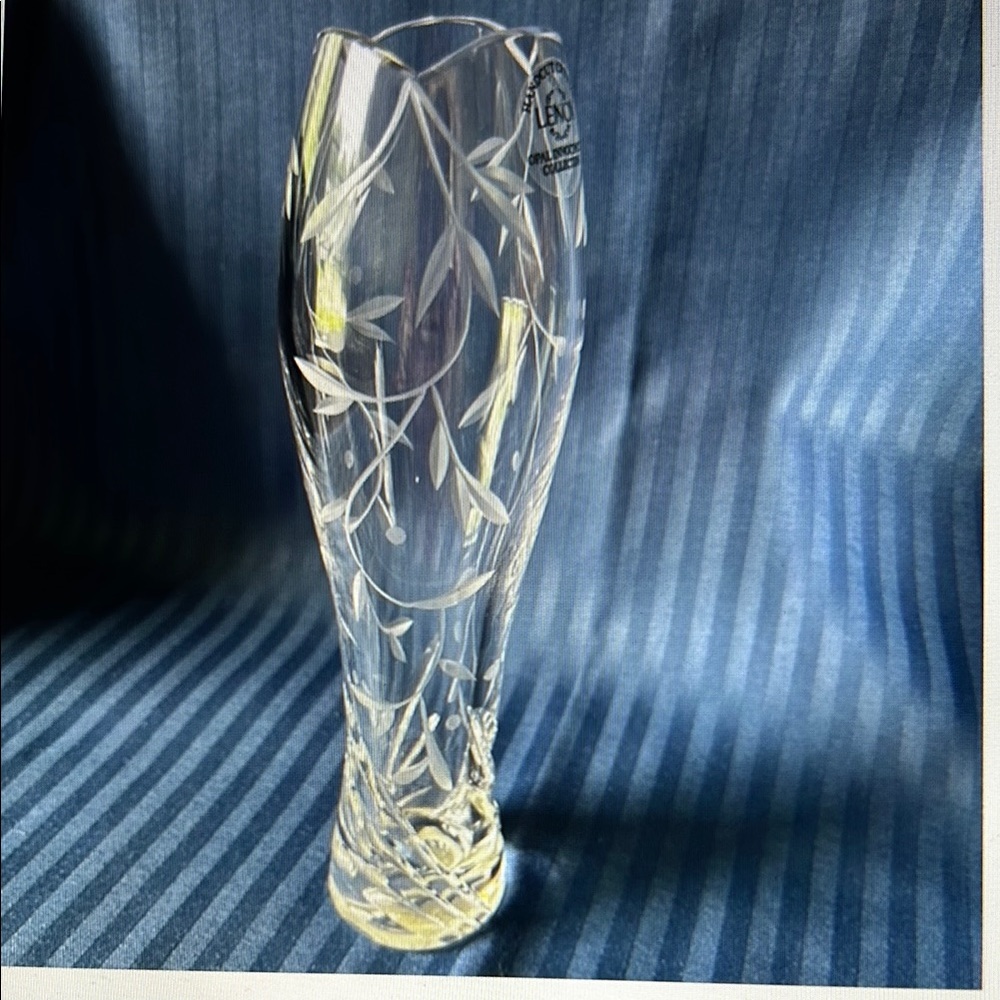 Lenox White Glass Art 9" Vase with Intricate Geometric Cuts and Sparkling Facets